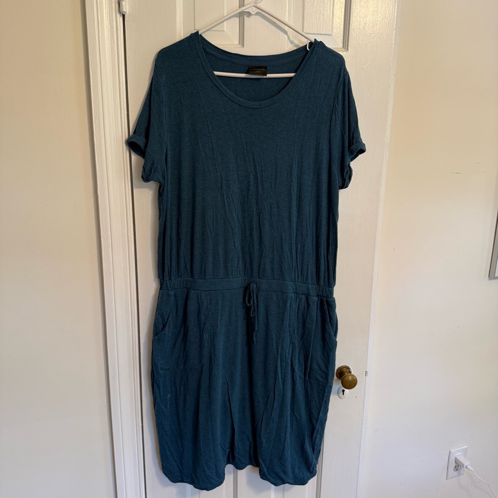 Teal Cinched Waist Short Sleeve Dress